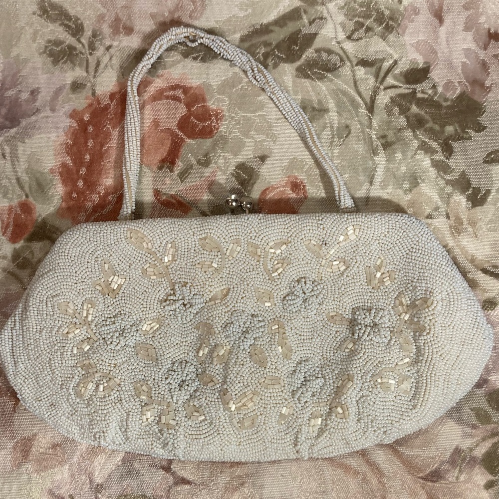 Vintage Beaded White Clutch with Strap